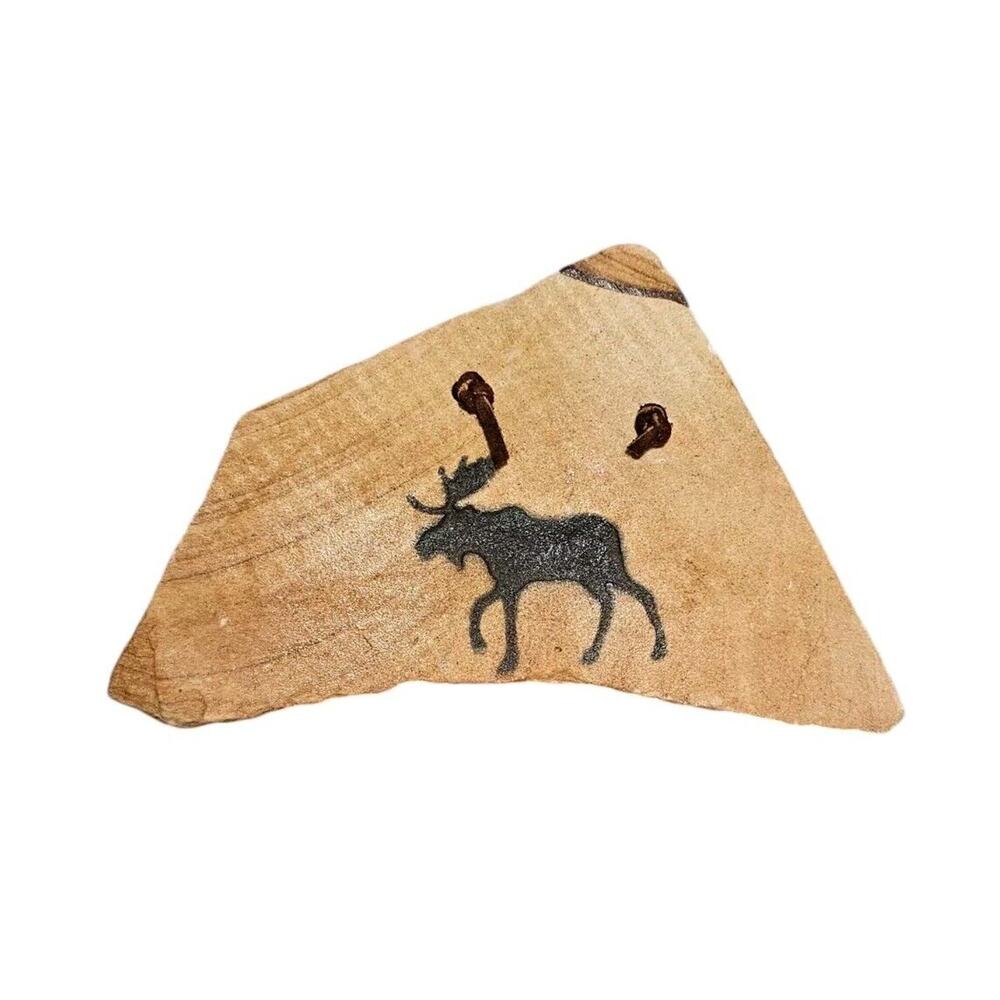 Moose Rock Stone Wall Decor Leather Hanging Strap Cabin Rustic Rugged Natural